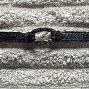 Black Leather Rope Bracelet with Oval Pavé Accent